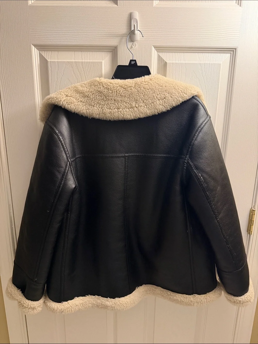 Mango Black Faux Leather Jacket with Cream Sherpa Lining